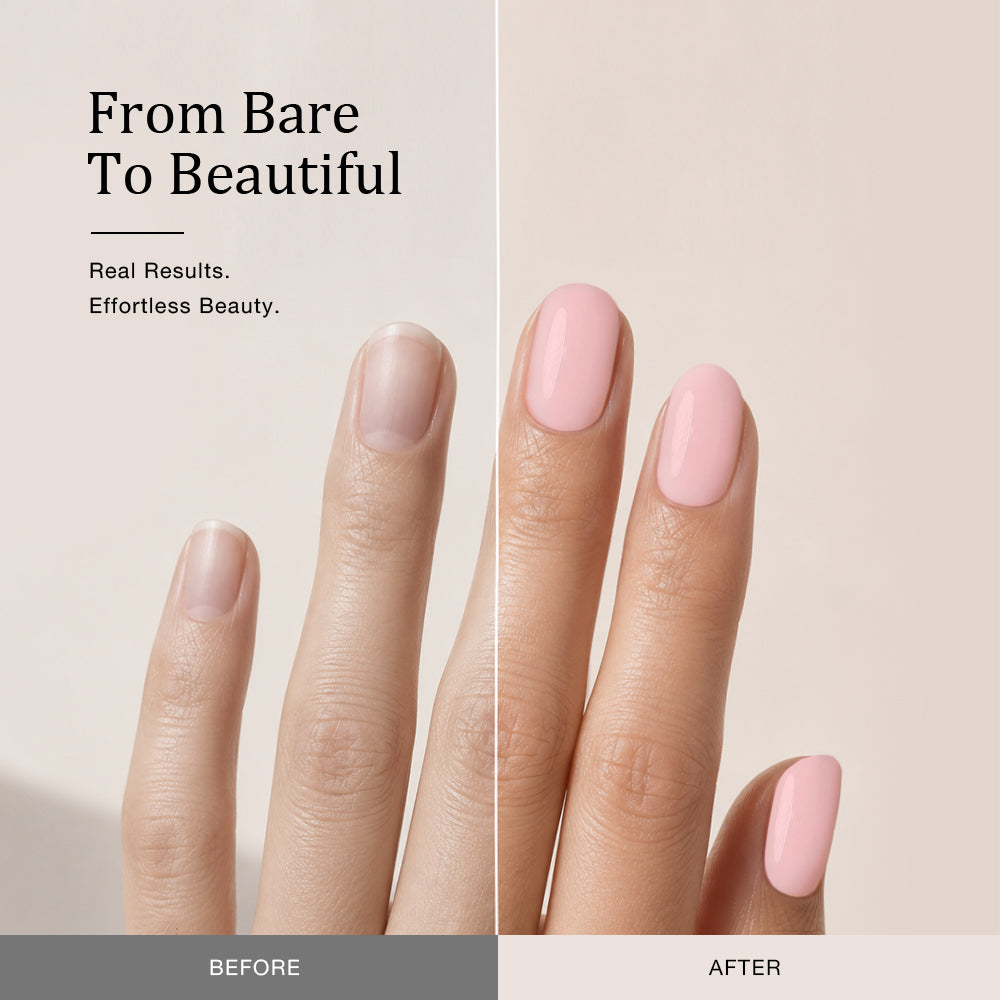 Ongles avant l’application et après une couche de gel ELLIE YOUNG catalysée